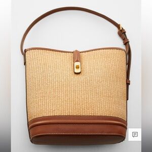 Mango Raffia-effect bucket bag